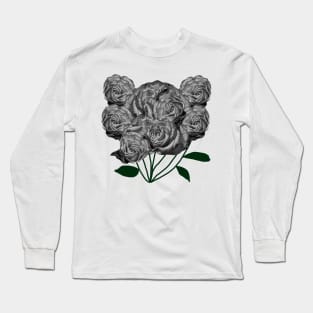 Black and White Tea Roses Long Sleeve T-Shirt